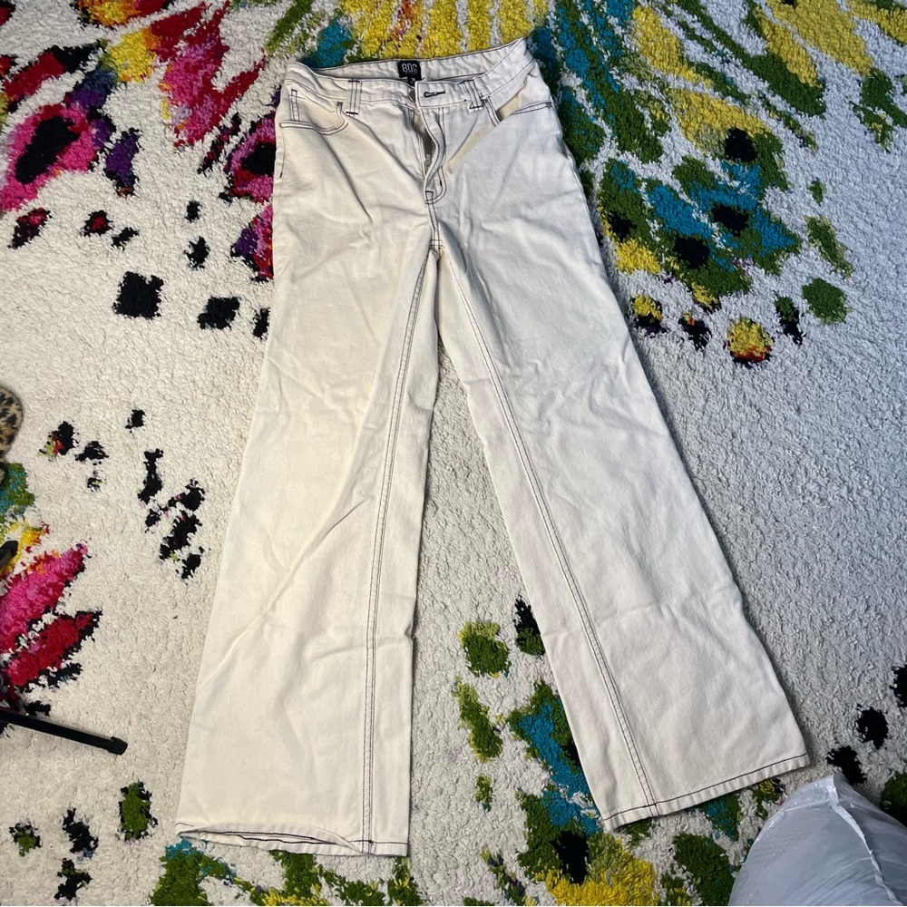 BDG - Urban Outfitters High Waisted Stitched Wide Leg Off White Pant
